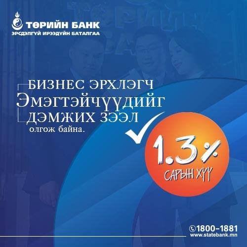ТӨРИЙН БАНК: Бүх төрлийн хэрэглээний зээлийг хөнгөлөлттэй нөхцөлөөр авах боломжийг олгож байна